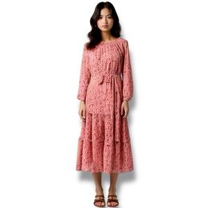 Harlow & Rose MIDI Long-Sleeve Dress Women’s Large, Bohemian Style, Fully Lined